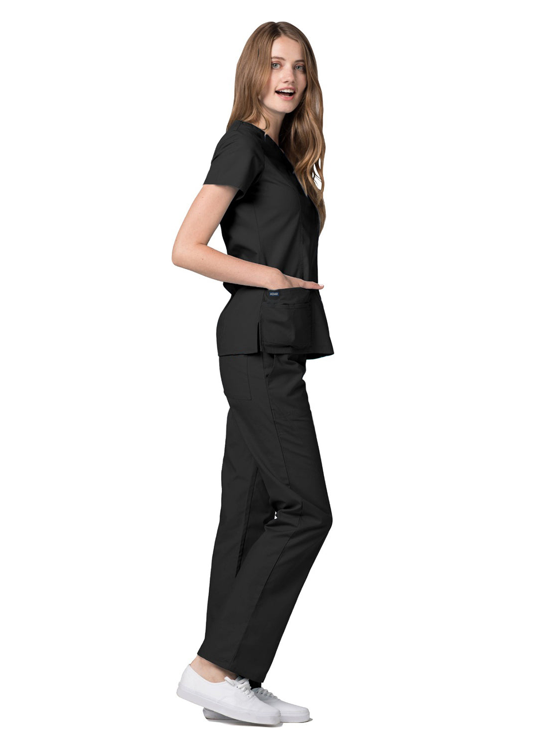 Adar Universal Double Stitched Mock Wrap Scrub Top