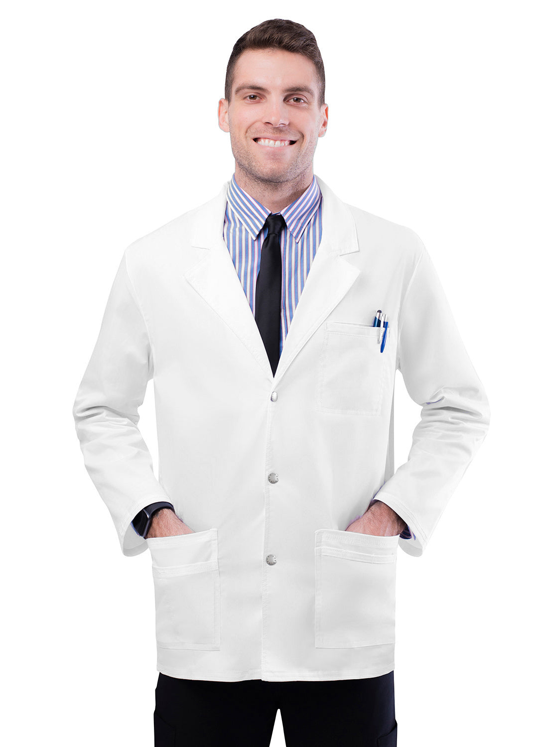 Adar Universal STRETCH Mens 31 inch Snap Front Lab Coat