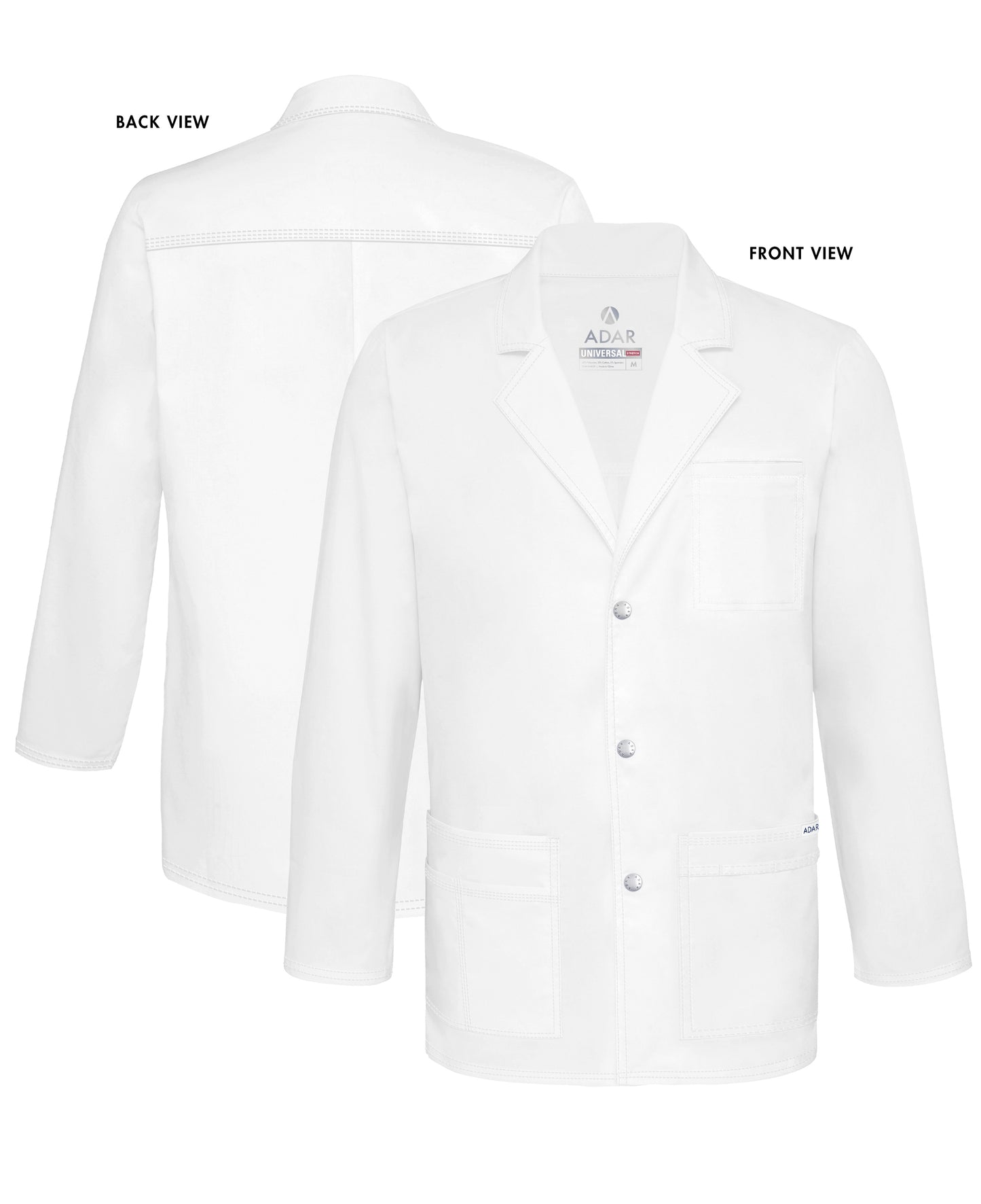 Adar Universal STRETCH Mens 31 inch Snap Front Lab Coat