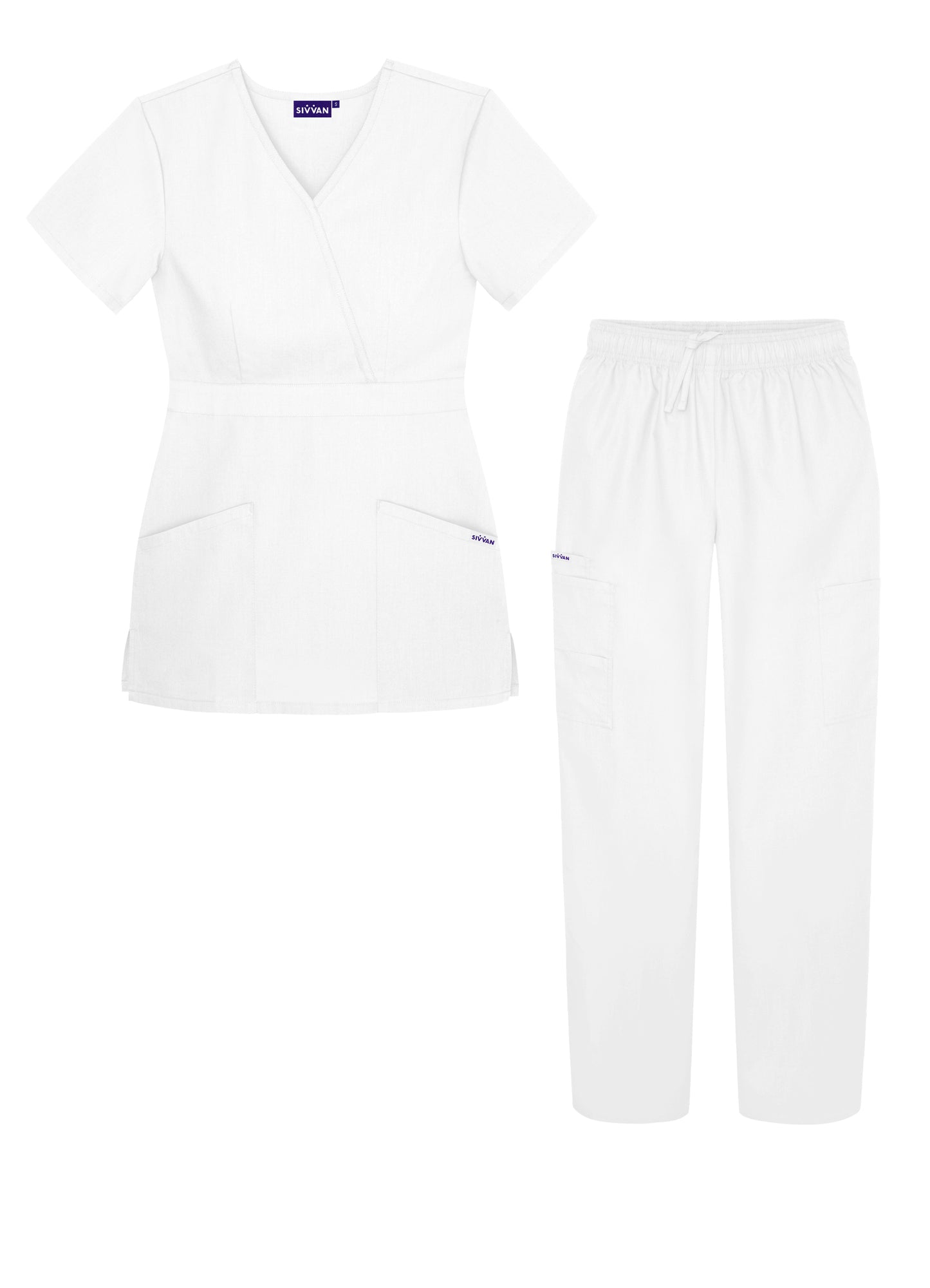 Sivvan Women's Mock Wrap Top/Cargo Pant Scrub Set