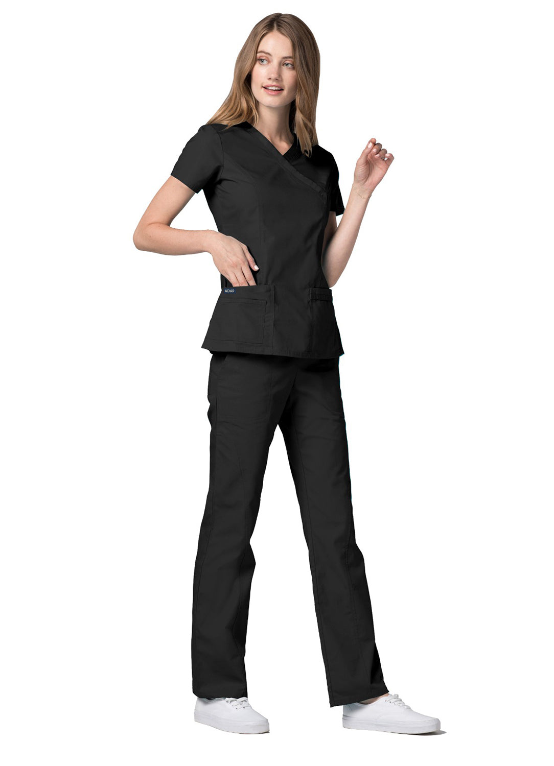 Adar Universal Double Stitched Mock Wrap Scrub Top