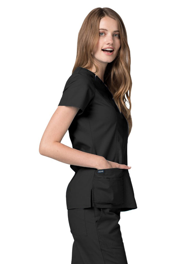 Adar Universal Double Stitched Mock Wrap Scrub Top