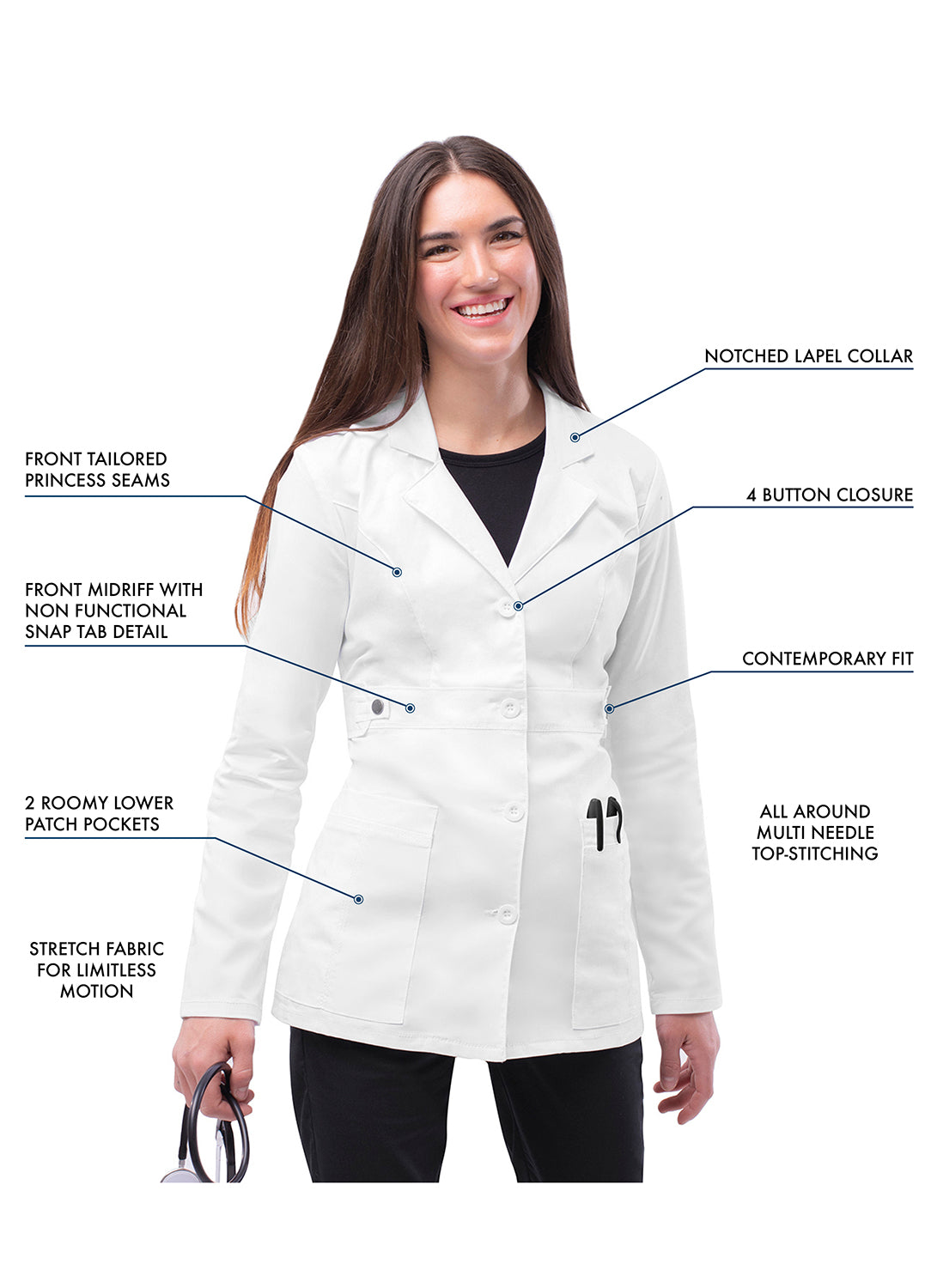 Adar Universal STRETCH Women's 28 inch Tab-Waist Lab Coat