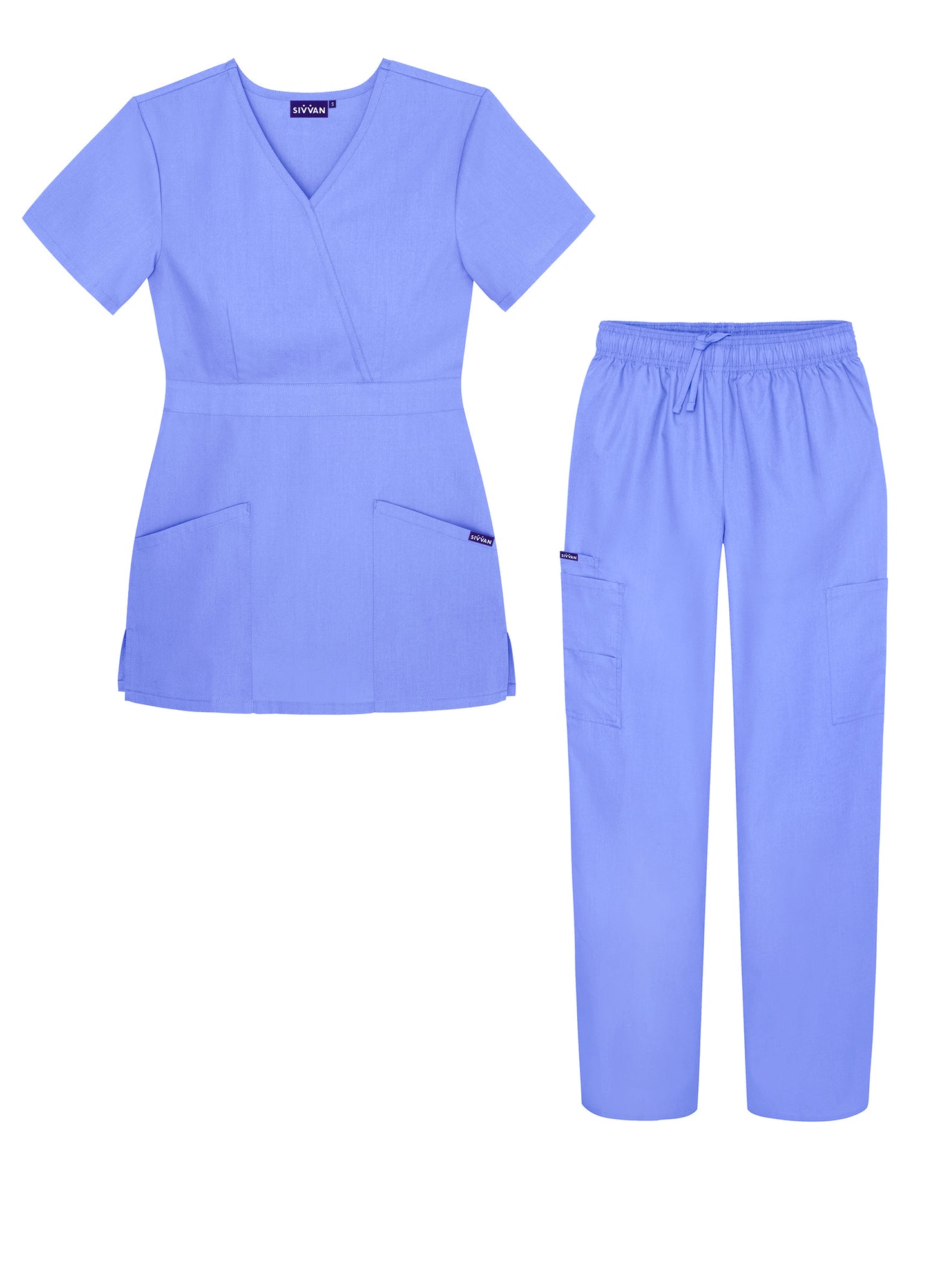 Sivvan Women's Mock Wrap Top/Cargo Pant Scrub Set