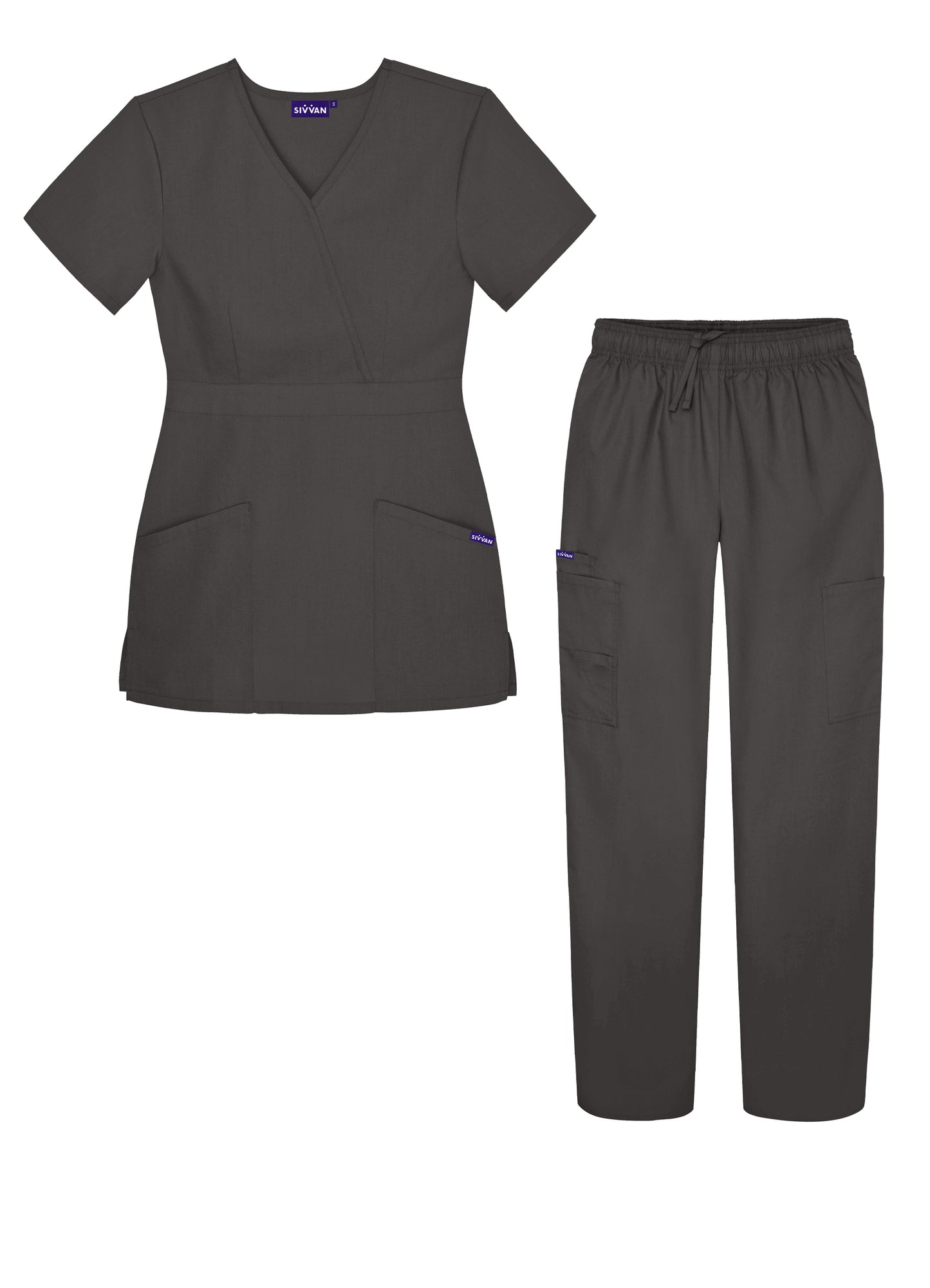 Sivvan Women's Mock Wrap Top/Cargo Pant Scrub Set