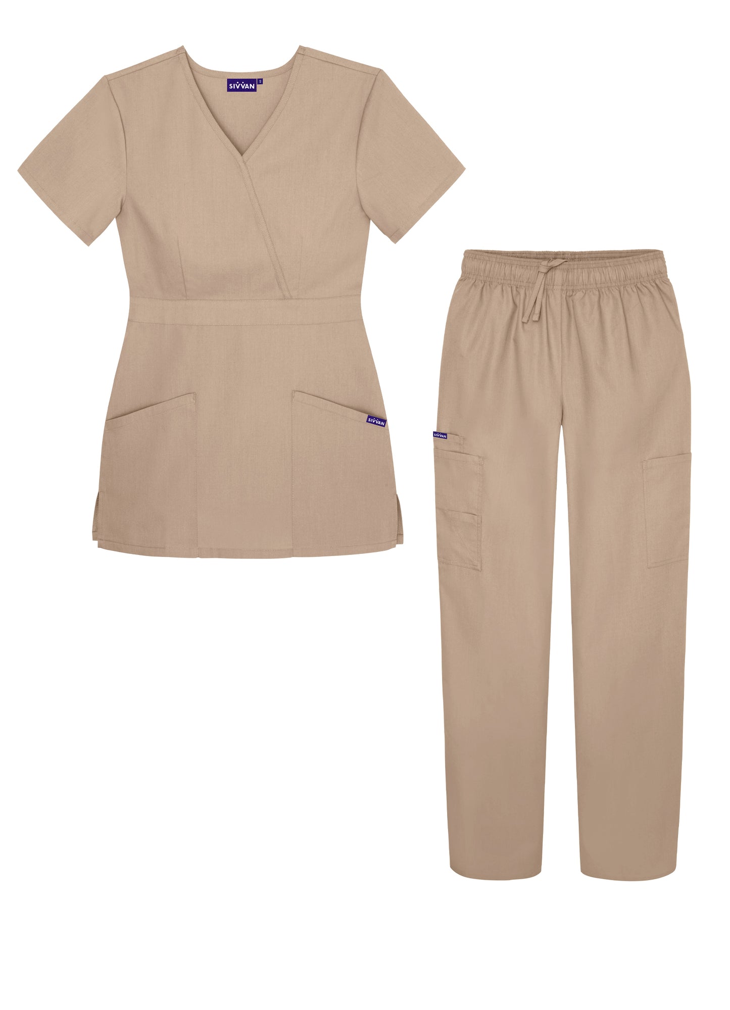 Sivvan Women's Mock Wrap Top/Cargo Pant Scrub Set